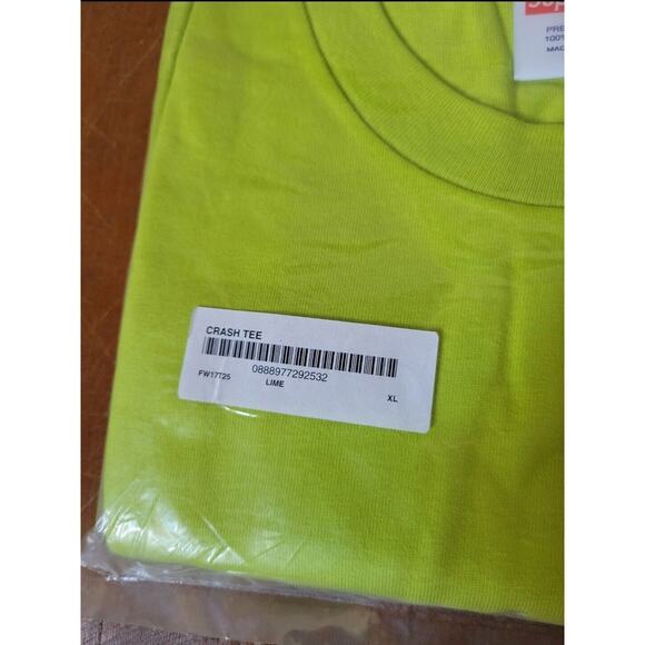 Vtg Y2k Supreme Crash Spellout Tee Lime Colorway Extra Large FW17 Rare Big Print - Picture 3 of 3